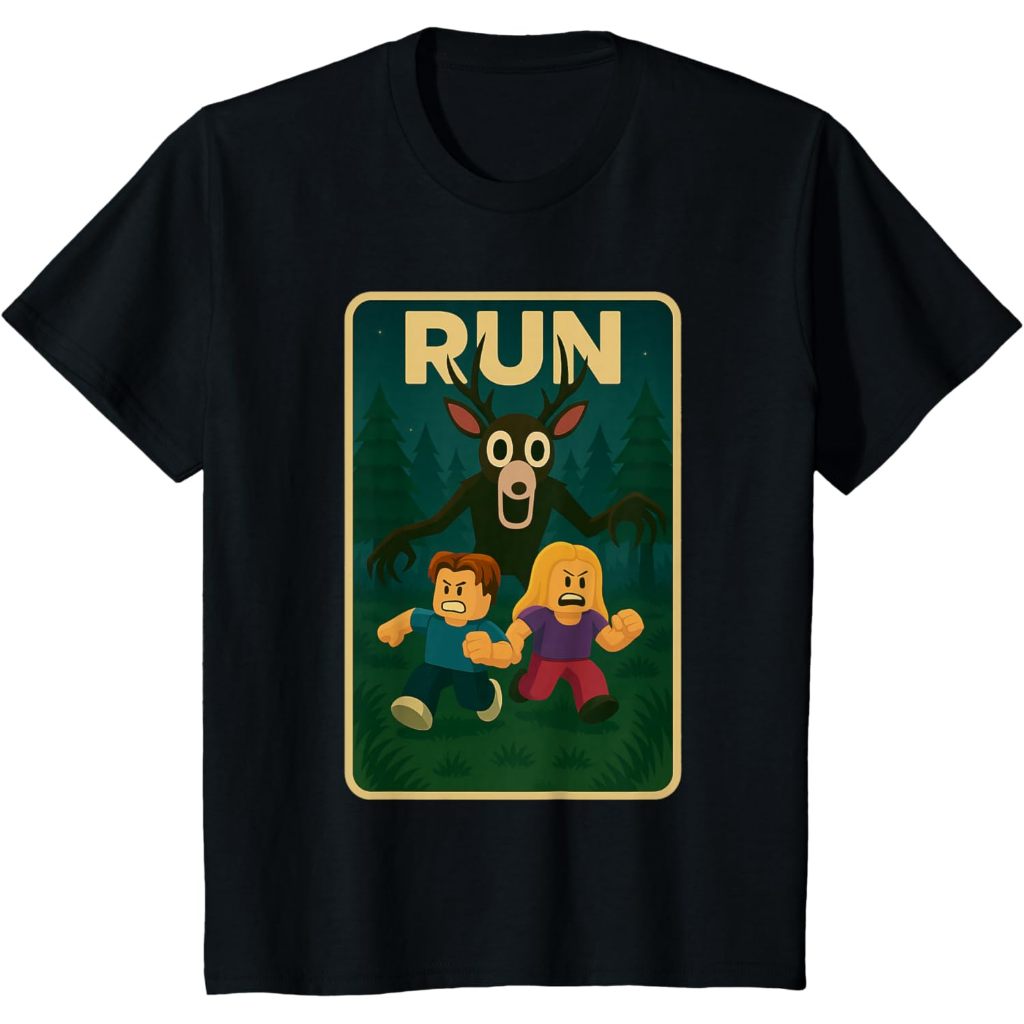 Run - 99 Nights Halloween Gamer Deer in The Forest Kids Meme เสื้อยืด