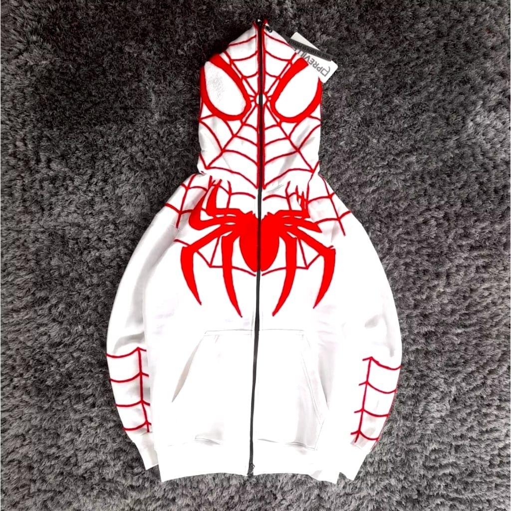 SPIDER PREVILLE WHITE ZIPPER HOODIE