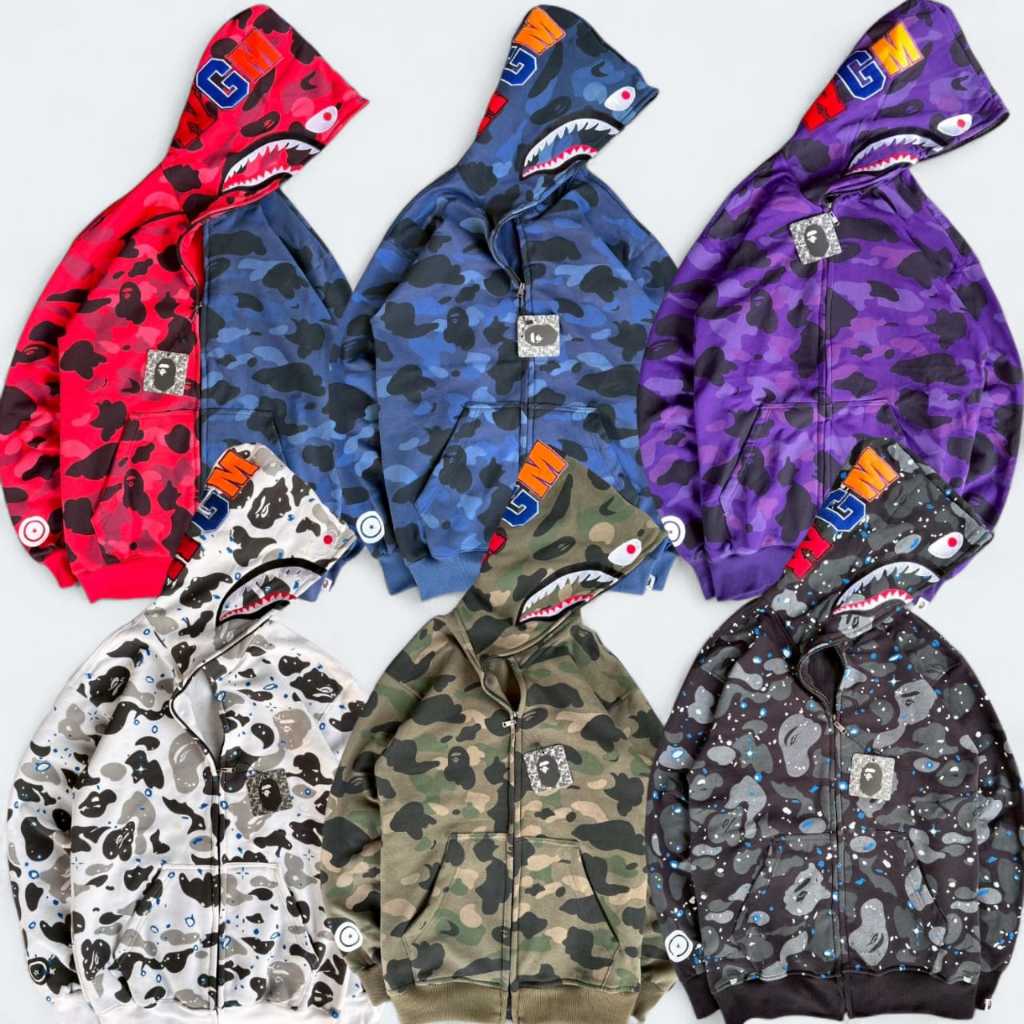 BAPE SHARK WGM CAMO 1ST FULL ZIPPER HOODIE JACKET FULL EMBROIDERY FULLPRINT