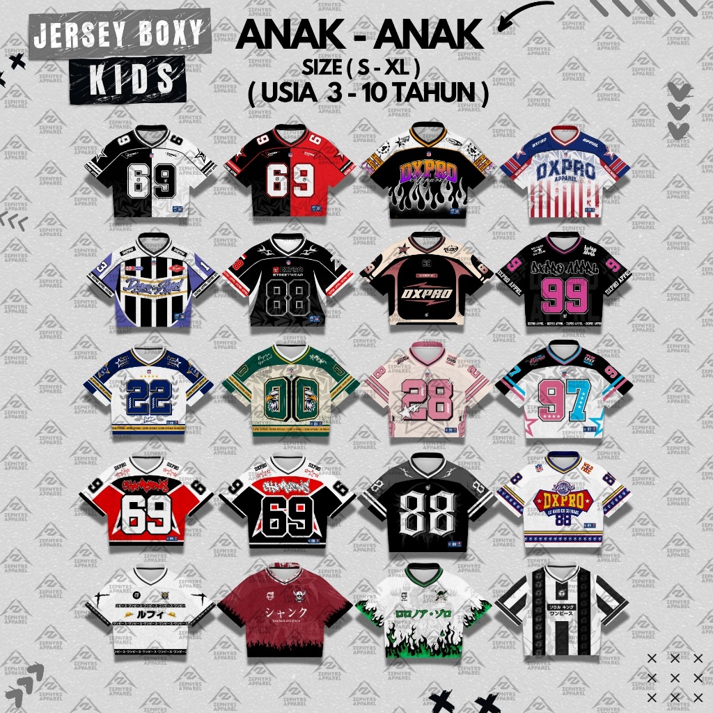 DXPRO-KIDS KIDS BOXY JERSEY ALL SERIES NUMBER UNISEX FULLPRINTING AGES 3-10 ปี