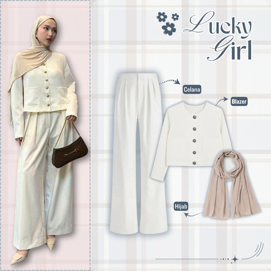 3in1 Hijab College Outfit / Gemma Blazer + กางเกงถัก Jennie + Pashmina Ceruty Hijab / One ชุดสําหรับ