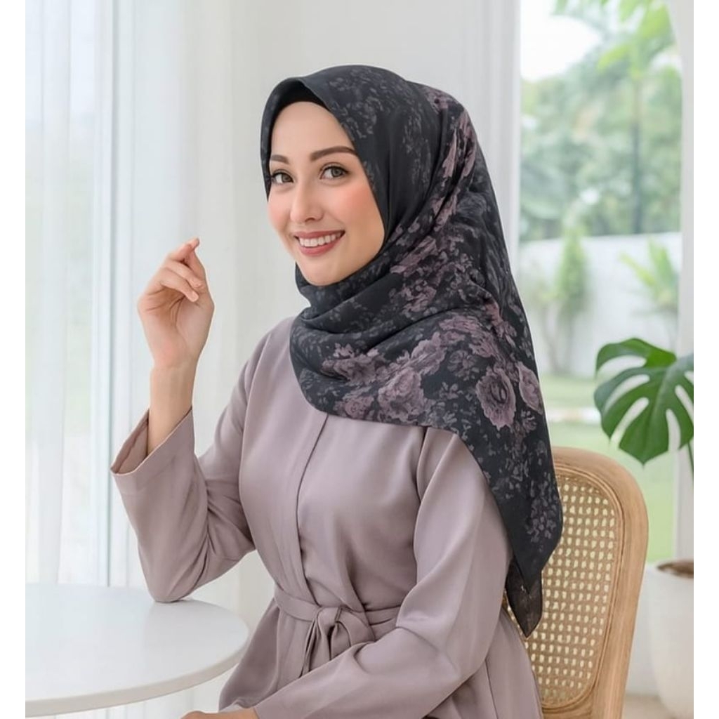 KARIAA BLACK / PREMIUM VOAL HIJAB / WHOLESALE HIJAB / SQUARE HIJAB / PREMIUM MOTIF VOAL