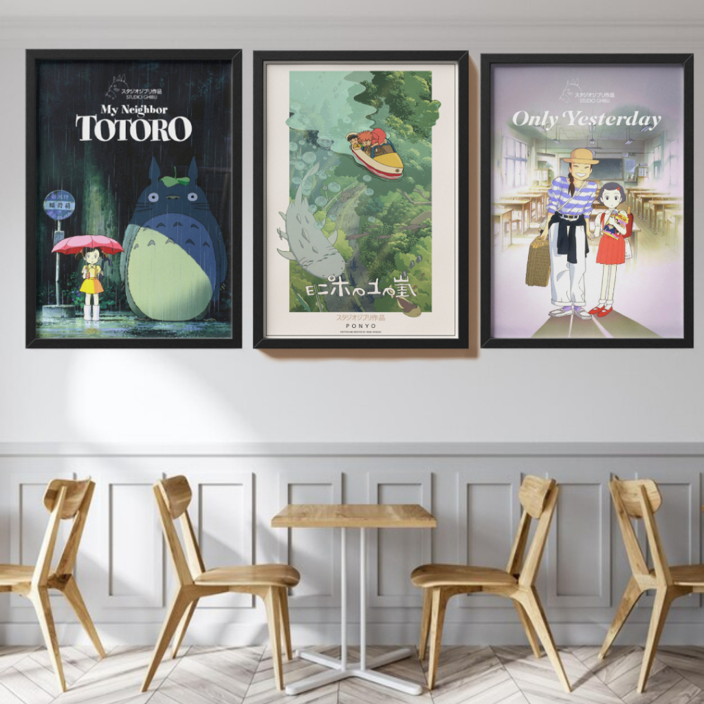 Aesthetic Wall Decorative Poster Premium Wooden Figure Frame Anime Series Ghibli 30x45 - ฟรีบรรจุ