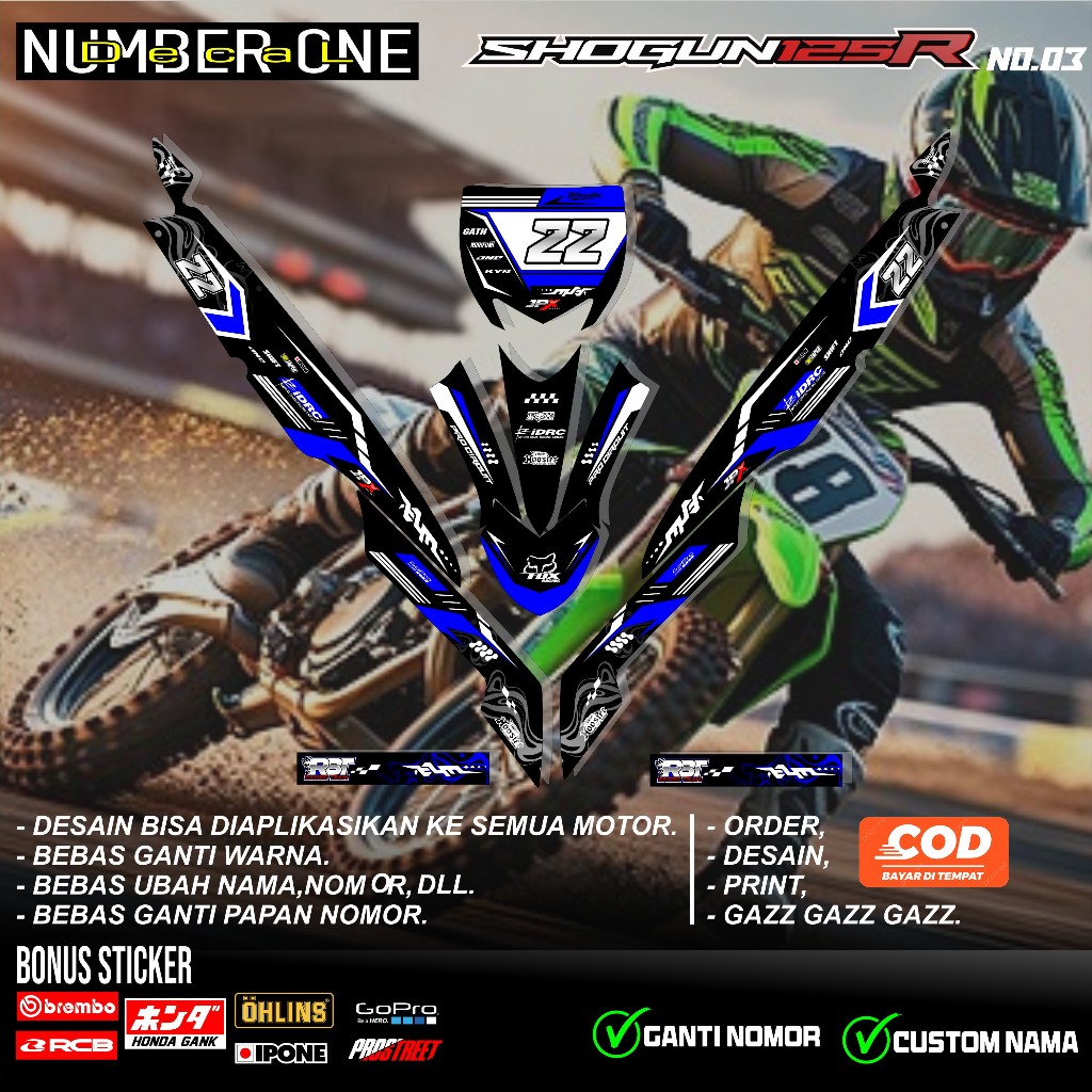 สติ๊กเกอร์ RBT SHOGUN 125R MOTOR RBT BEBEK MODIF SUPERMOTO YZ CRF KLX KX KTM RBT รหัส no.03