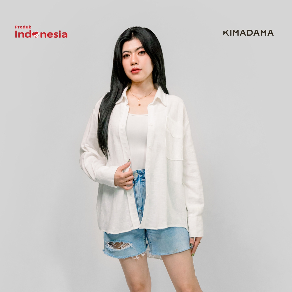 KEMEJA EUNOIA เสื้อเชิ้ตผู้หญิงผ้าลินินสีขาวหัก – เสื้อเชิ้ตพื้นฐานลําลองระดับพรีเมียม