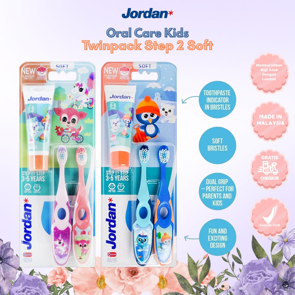 แปรงสีฟันเด็ก JORDAN TWIN PACK Soft STEP 2 (3-5 ปี) - ยาสีฟันฟรี | ดูแลช่องปากเด็ก