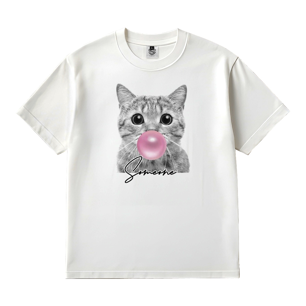 เสื้อยืด Someone 451D Bubble Cat สีขาว