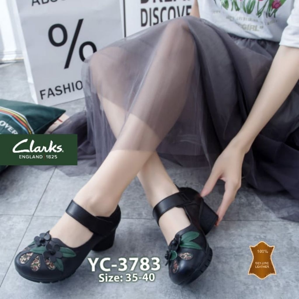 Clarks YC-3783 Strap Flower Block Heels 5cm