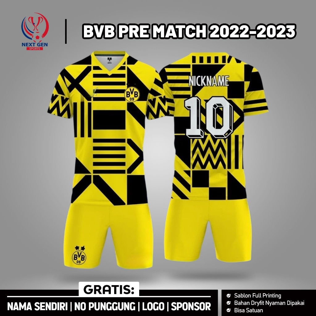 Borussia Dortmund Prematch Premium Football Jersey 2022 - 2023 [ฟรีชื่อและหลังหมายเลข]