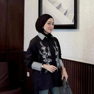 AZKIA TOP KEMEJA WANITA BORDIR ELEGAN ATASAN PREMIUM OVERSIZE CEWEK LENGAN PANJANG RAYON BASIC