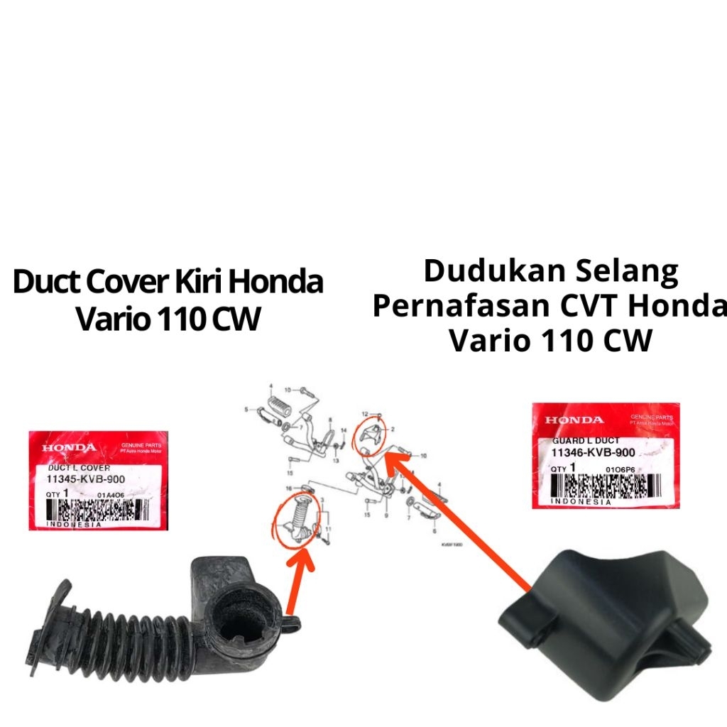 [AHM] ตัวยึดท่อหายใจ CVT (11346-KVB900), ฝาครอบท่อซ้าย (11345-KVB-900) VARIO 110 CW
