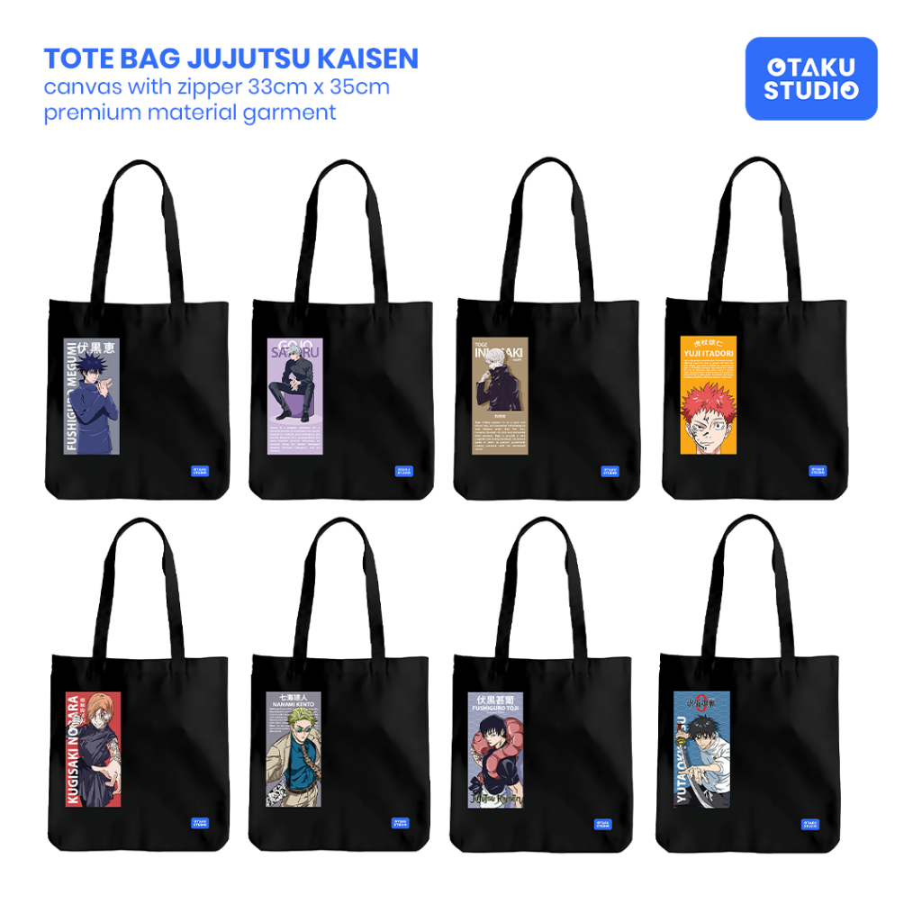 Otaku Studio - Jujutsu Kaisen Series Anime Canvas Tote bag 33cm x 35cm ซิปสีดํา