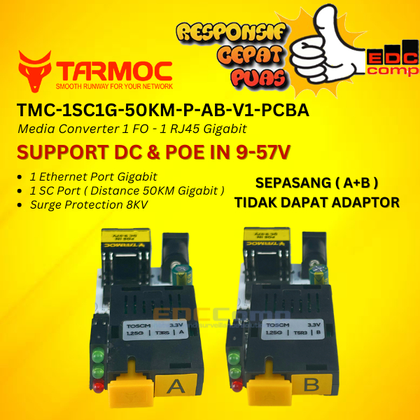 Tarmoc TMC-1SC1G-50KM-P-V1-PCBA | ตัวแปลงสื่อ HTB GS03 50km 1 FO 1 LAN / 1FO 1LAN | 1SC 1LAN / 1 SC 