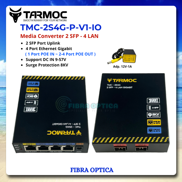 Tarmoc TMC-2S4G-P-V1-IO | Media Converter 2 SFP 4 LAN / 2FO 4LAN | 2SFP 4LAN / 2 SC 4 LAN Gigabit PO