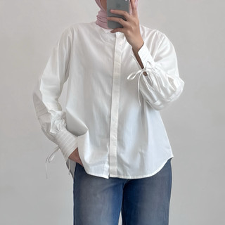 ENBI - Cyra Shirt Kemeja Katun Wanita Halus dengan Aksen Pita
