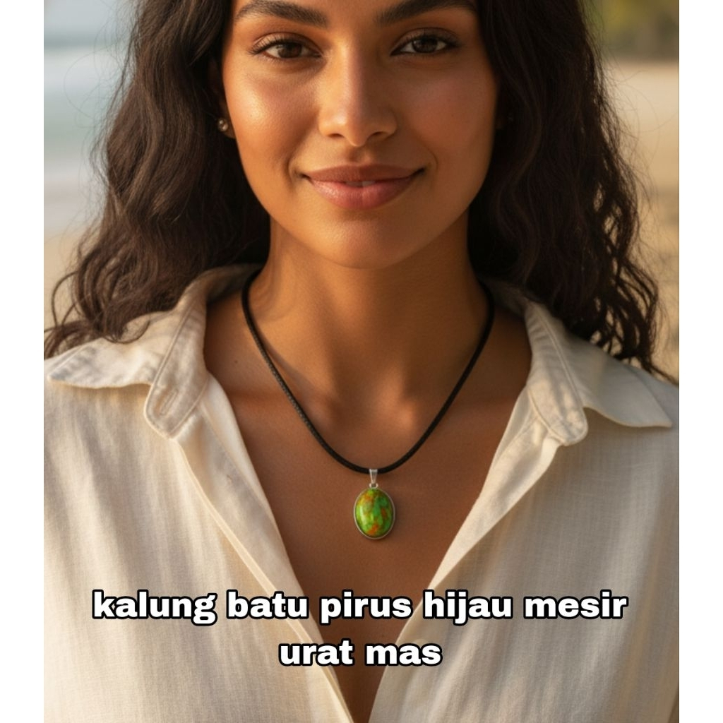 HIJAU สร้อยคอสแตนเลสสีเขียว TURQUOISE STONE GOLD VEIN DIG 18 MM