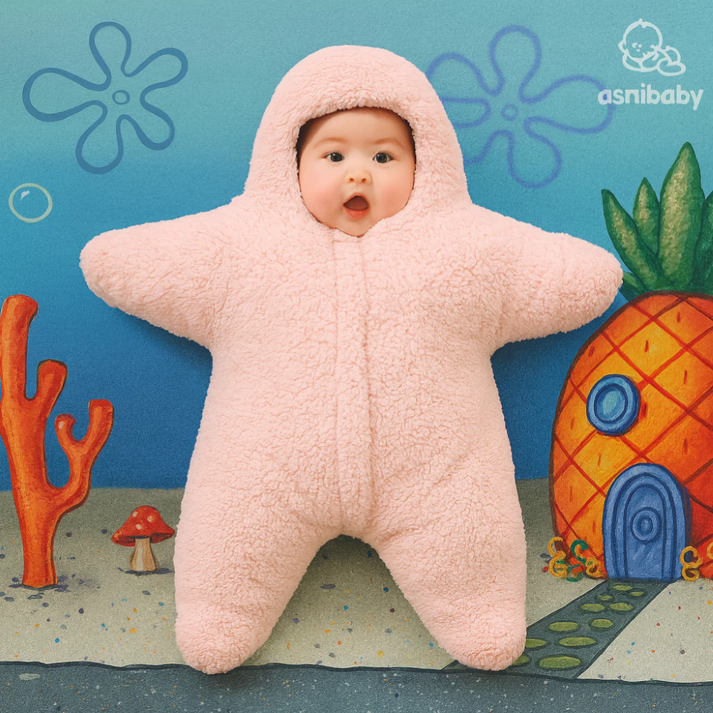 Cute Patrick Starfish Character Baby Coat วัสดุขนสัตว์ sherpa นุ่มและหนา 3 - 12 เดือน