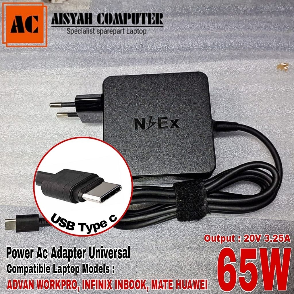 อะแดปเตอร์แล็ปท็อปของแท้ Axioo Mybook HYPE 5 AMD X6 RYZEN - เอาต์พุต: 20V 3.25A Max.65Watt USB TYPE 