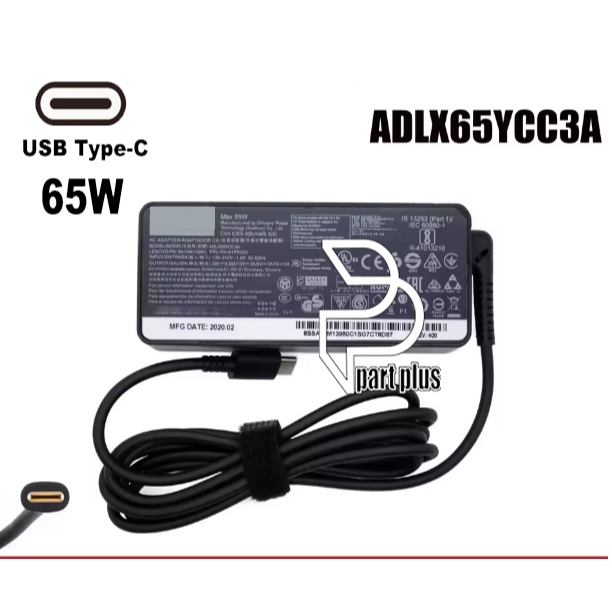 อะแดปเตอร์ชาร์จแล็ปท็อป E480 E580 E490 E490s E590 E595 T580 T480 T480s 20V- 3.25A 65W USB TYPE C