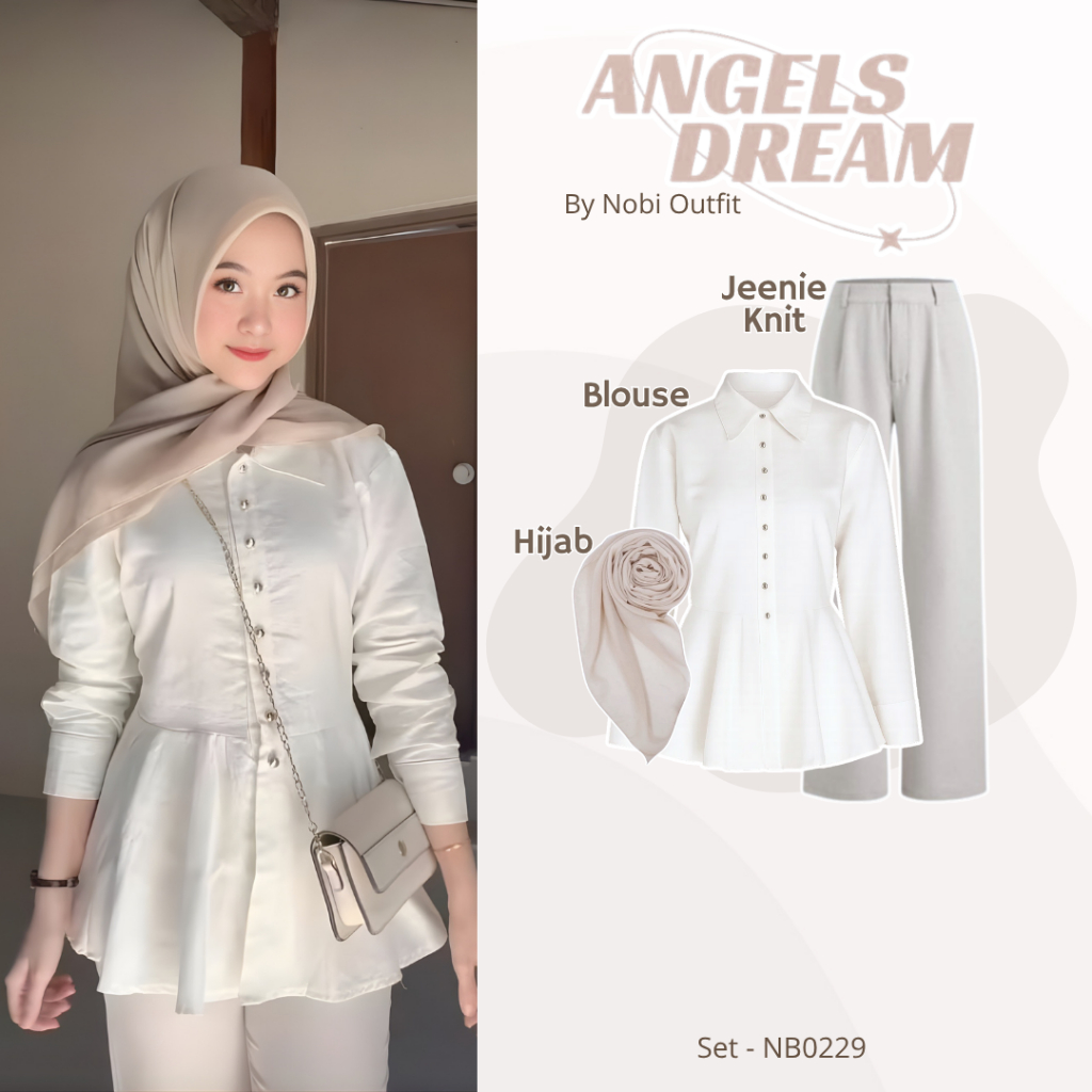 3 In One Set Womens Trend Nobi Outfit Atika Blouse Polo Linen Korean Premium (Hijab + Blouse + Jenni