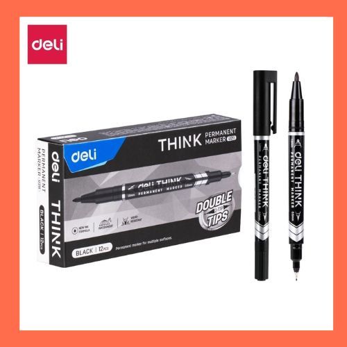 Deli Dual Tip ปากกามาร์กเกอร์ถาวร U211-BK สีดํา
