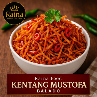 Kentang Mustofa 50g Raina Food – Balado Pedas Manis | Snack Kentang Renyah Gurih | Camilan Kering Tahan Lama