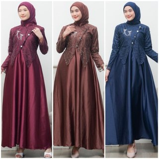 (ADA JUMBO) Baju Gamis Modern Sahara Series Gamis Brukat Kondangan Nikahan Kekinian Seragam Baju Gamis Lebaran Wanita Terbaru Busui Friendly