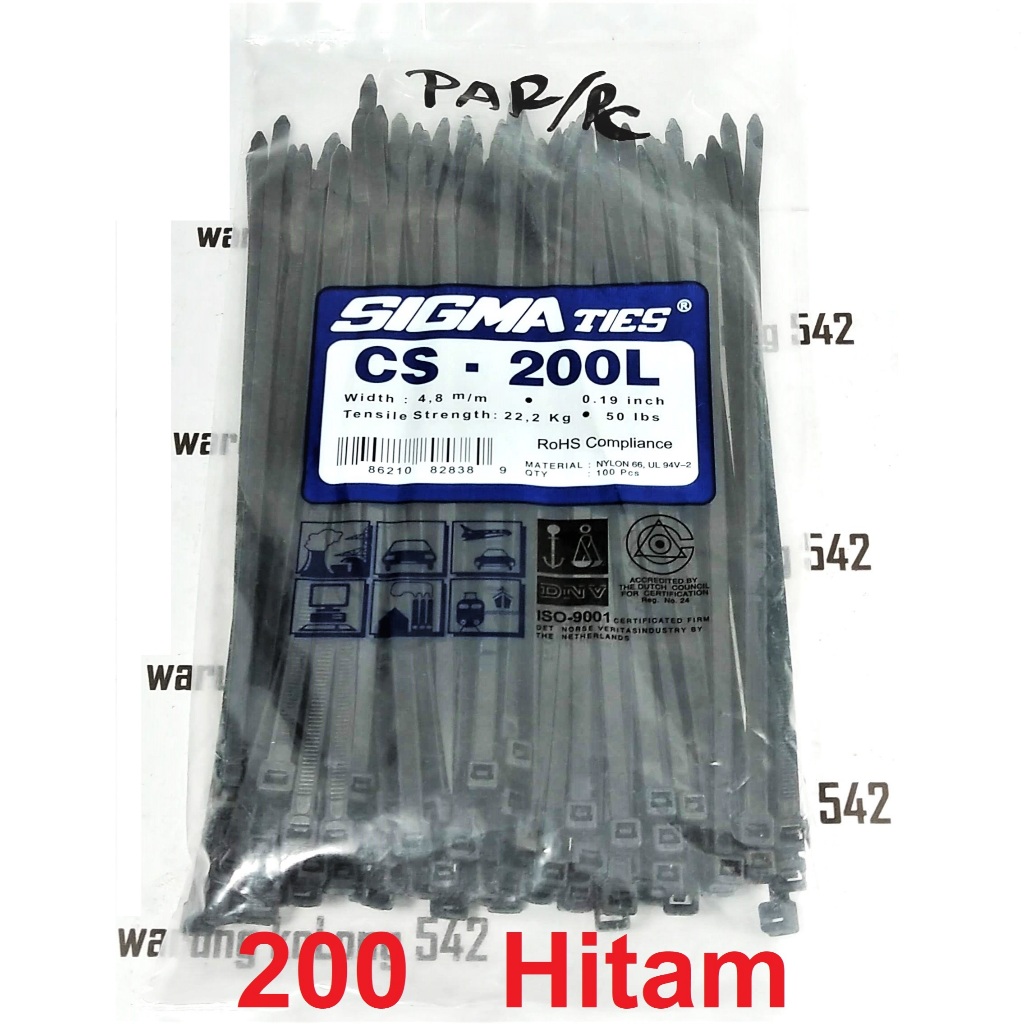 เคเบิ้ลไทร์ SIGMA CS-200L ยาว 20 ซม. เคเบิ้ลไทร์ไนลอน 66 CS 200 L 20 ซม. สีดํา
