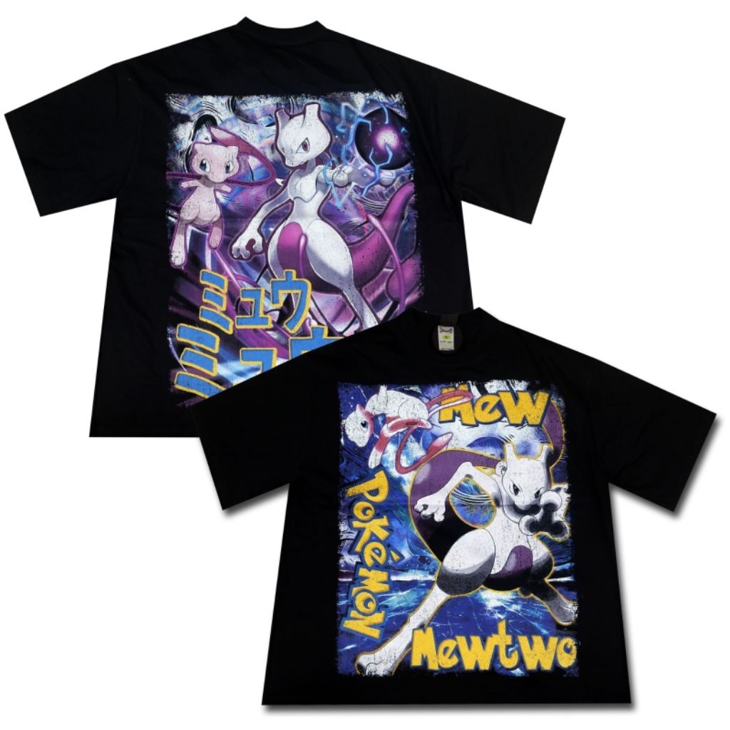เสื้อผ้า ZWLF - เสื้อยืดโปเกมอน MEW MEW TWO ANIME TSHIRT เสื้อยืดอนิเมะ OVERSIZE