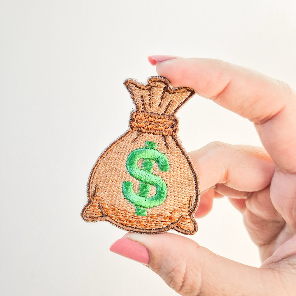 MONEY BAG EMBROIDERED PATCH / MONEY BAG BADGE EMBROIDERY / DOLLAR SIGN IRON PATCH