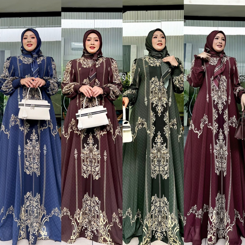 Gamis Set Hijab Syari Seruty Printing