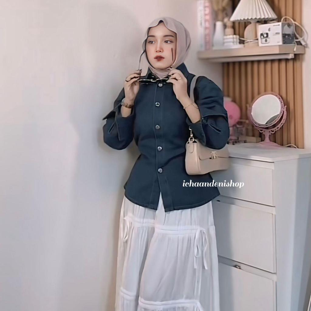 KEMEJA ICH - Selensana เสื้อเชิ้ตเข้ารูปเสื้อเชิ้ตยีนส์นุ่มเสื้อเชิ้ตทํางานผู้หญิงด้านบน