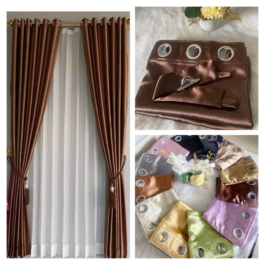 GLOSSY BLACKOUT CURTAINS 9 WAVES/WINDOW CURTAINS/DOOR CURTAINS/MINIMALIST CURTAINS/PLAIN CURTAINS