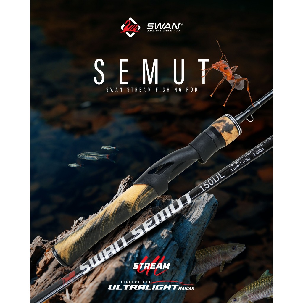 Swan, Solid Carbon Rod SWAN SEMUT Stream UL (แสงอัลตร้า) 1.5 ม. Anti K-Guide, 2-6lbs, Lure 7-15gr