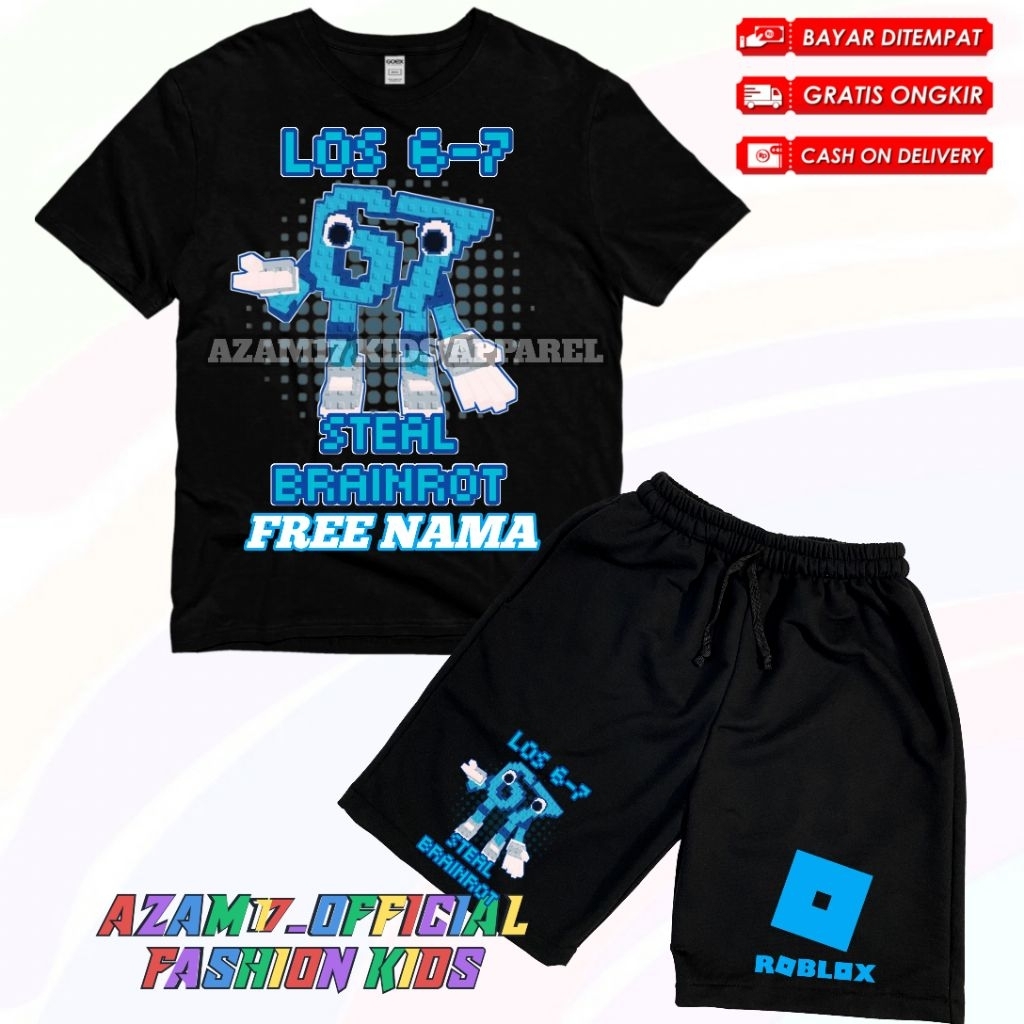 Los 67 Steal Brarot Kids Shorts Set ชื่อฟรี / Roblox Stealth Brainrot Anomali Six Seven Kids Boardsh
