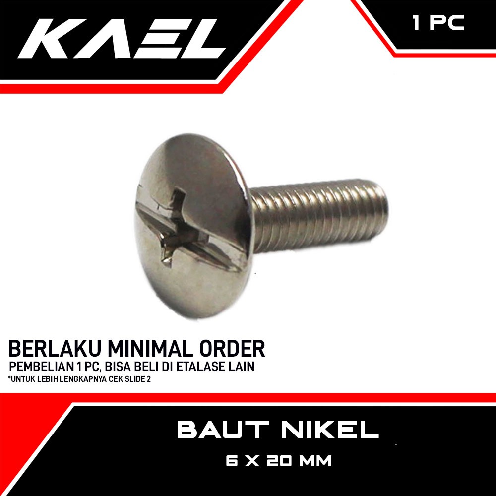 นิกเกิลสลักเกลียว 6x20 มม. นิกเกิล Body Bolts นิกเกิลเชลล์ Body Bolts M6x20 M 6 x 20 M6