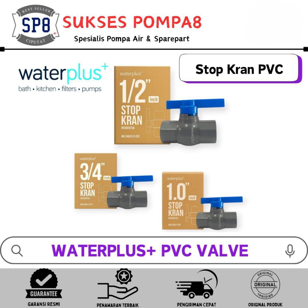 Stop Valve Plain PVC Waterplus+ / Ball Valve Waterplus+ / PVC Valve - 1/2"