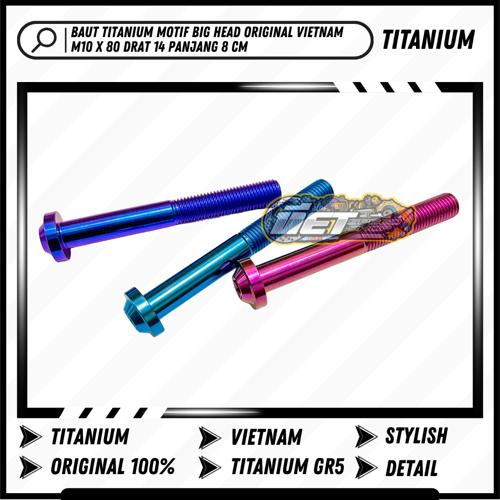 Titanium Bolt M 10 x 80 ด้ายหัวใหญ่ 14 ยาว 8 Cm GR5 | Silver Brown Light Blue Gold Pink Maroon Purpl