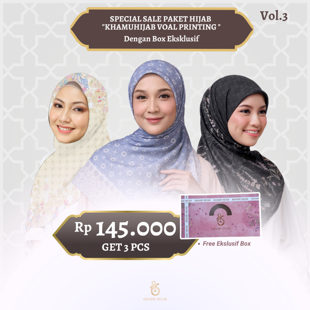 Kamu Hijab - 145k/3 pcs Printing Hijab Package - Premium Vual Motif Hijab - แพ็คเกจฮิญาบ Bundling