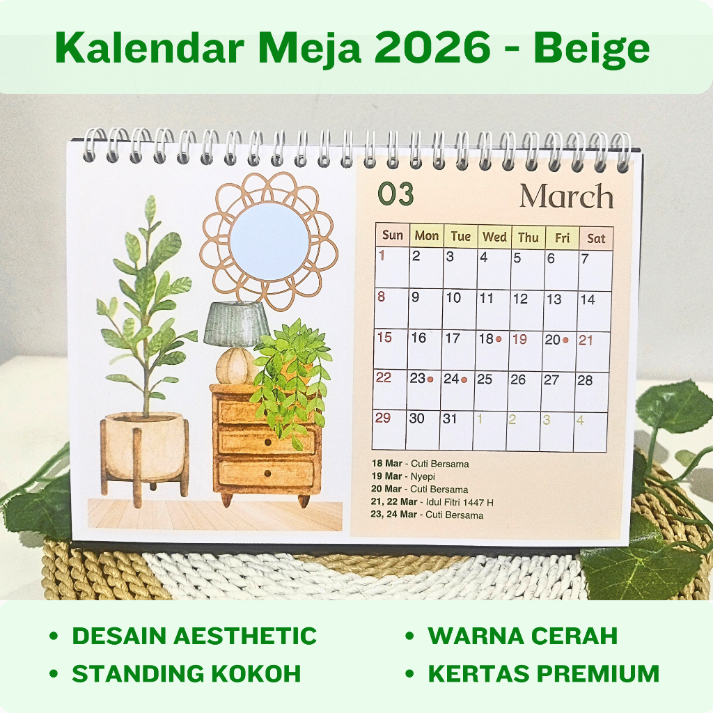 ปฏิทินตั้งโต๊ะ 2026 | 2026 SITTING CALENDAR | ปฏิทินสุนทรียศาสตร์ 2026 | ปฏิทิน Planner Code: BEIGE
