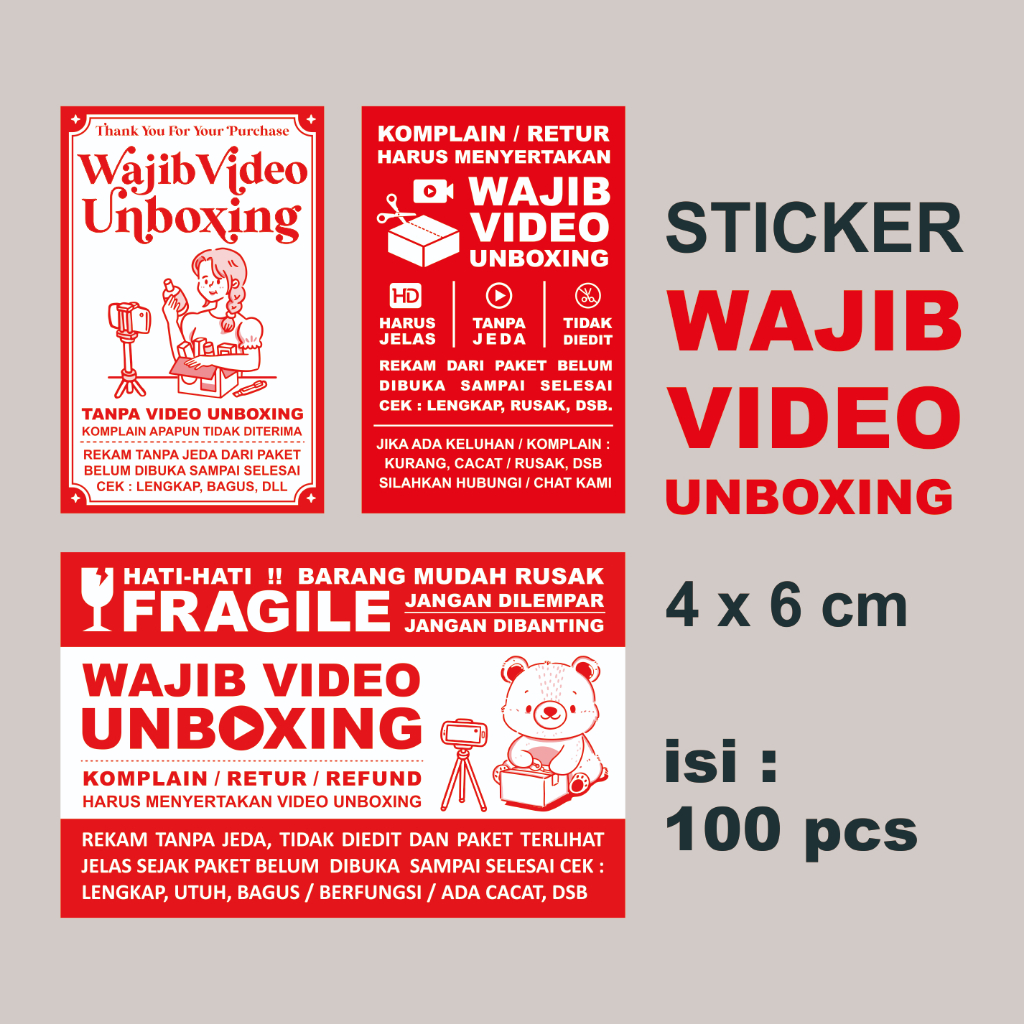UNBOXING VIDEO MANDATORY STICKER (100 ชิ้น) ขนาด 4 x 6 ซม