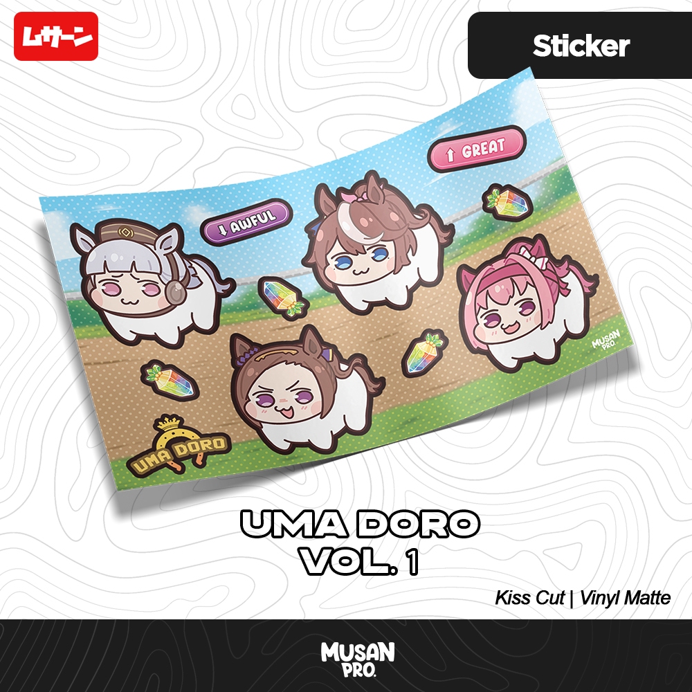 แผ่นสติ๊กเกอร์ UMA DORO - UMA MUSUME - Goldship - Bakushin - Tokai Teio - Haru Urara - Musan - Fan M