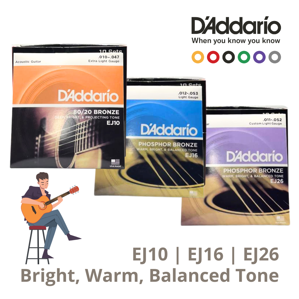 สายกีต้าร์โปร่ง DGEddario EJ10 / EJ16 / EJ26 | บรอนซ์ & ฟอสเฟอร์ บรอนซ์ | แสงพิเศษ – แสง
