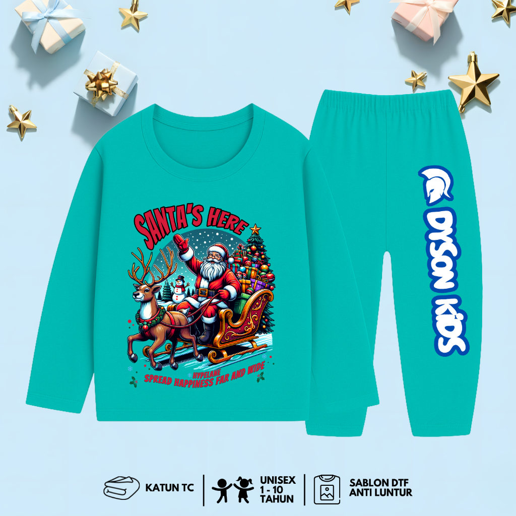 ชุดชุดนอนแขนยาวคริสต์มาสสําหรับเด็กผู้ชาย - เสื้อยืดตัวละคร Santas Here สุดเท่อายุ 1 - 10 ปี