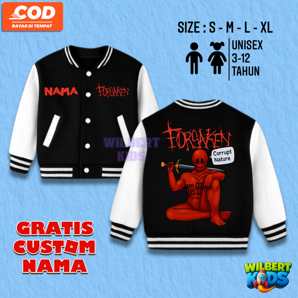 Forsaken Coolkidd Anime Kids Varsity Jacket / Kids Varsity Jacket ชื่อฟรี