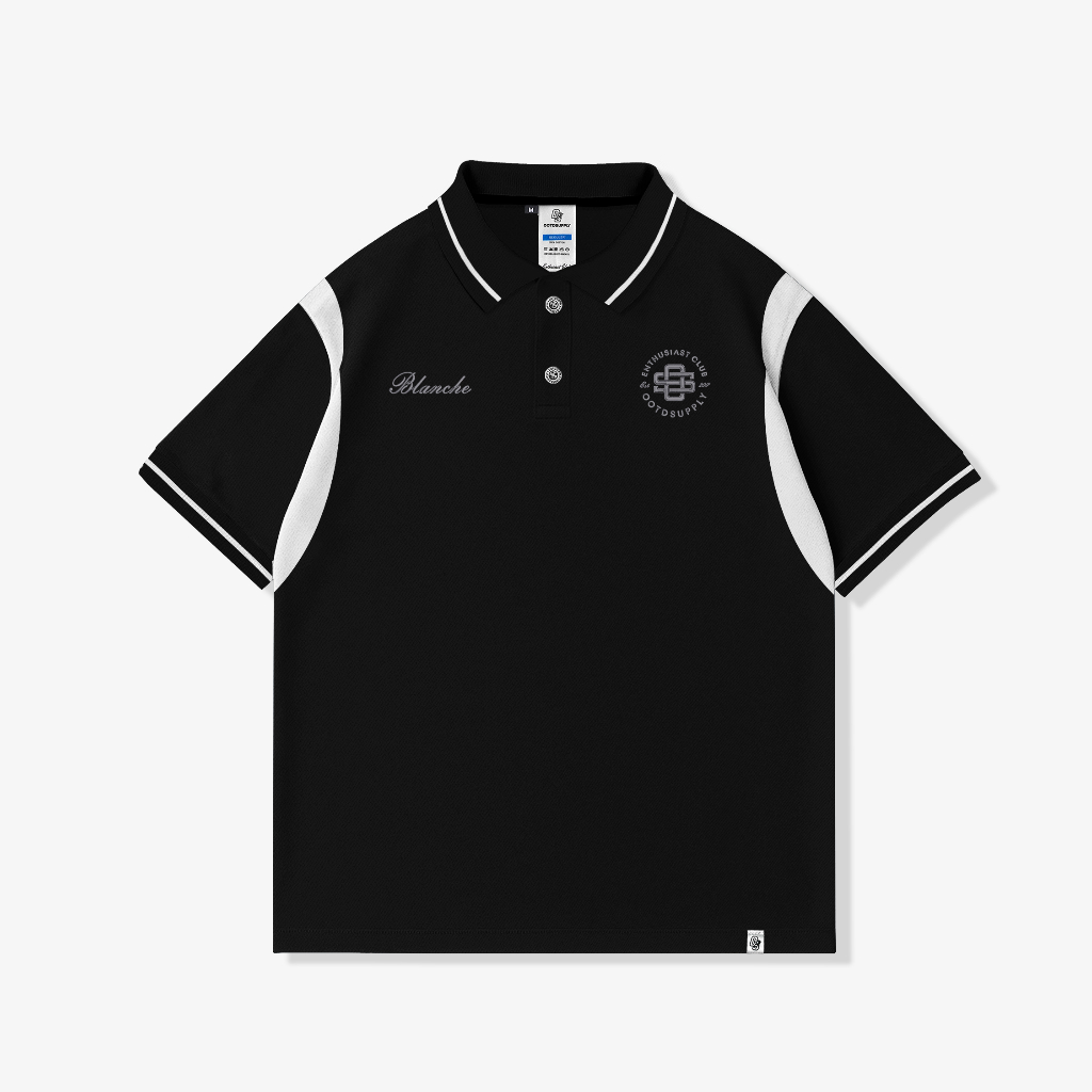 KEMEJA OOTDSUPPLY เสื้อโปโล Pique Edge Blanche เย็บปักถักร้อยสีดํา l Polo Pique | เสื้อเชิ้ตคอปกโปโล