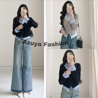 AZUYA - KEMEJA BLUS YUKI KOMBINASI 2 WARNA |KEMEJA CROP WANITA CARDYGAN CROP WANITA \ CROP TOP WANITA