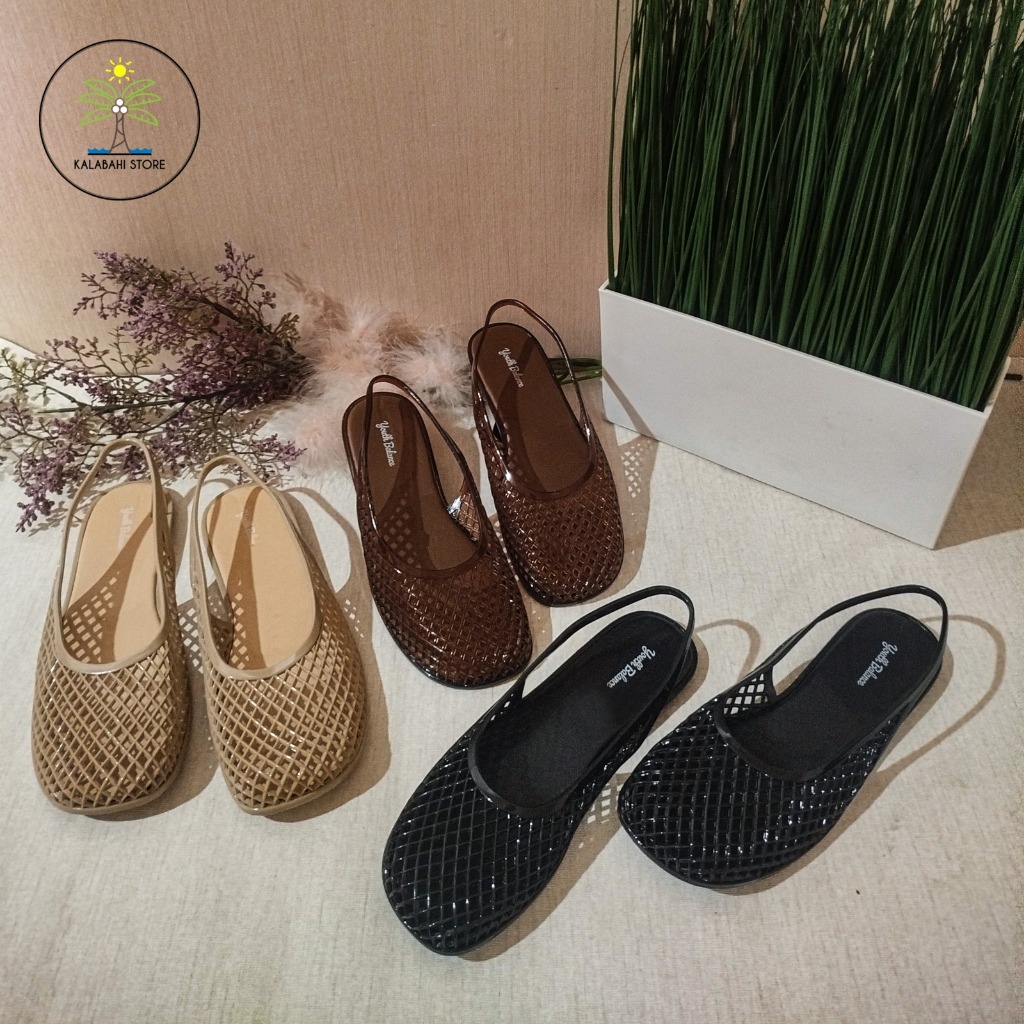 รองเท้าแตะเจลลี่ทอสําหรับผู้หญิง 1776 Soft Flat Anti-Slip Slingback Casual Daily Balance (36/40)-----1776