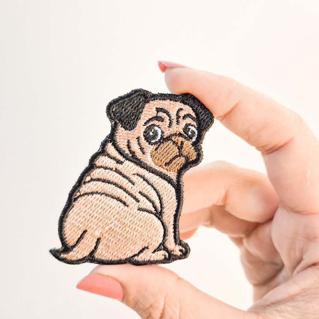 DOG EMBROIDERY PATCH / PUG BACK BADGE EMBROIDERY / แพทช์เหล็กน่ารัก