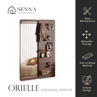 SENNA Dressing Mirror Orielle Cermin Multifungsi Solid Wood Full Body Tersembunyi Geser Dinding Modern